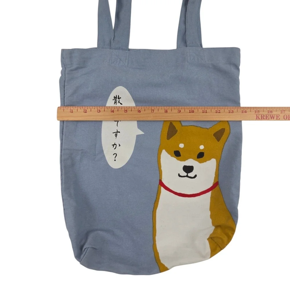 Shiba Inu Canvas Tote Bag Shibata san Blue Japanese Shall We Take a Walk Kawaii